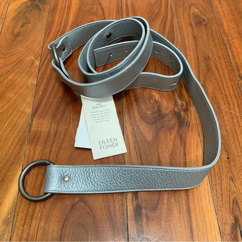 Eileen Fisher Silver Leather Ring Belt size 3X NWT